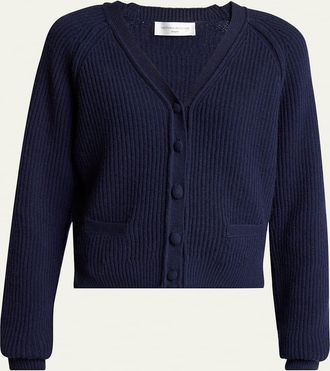 Victoria Beckham Stepped Hem V-Neck Cashmere Wool Cardigan