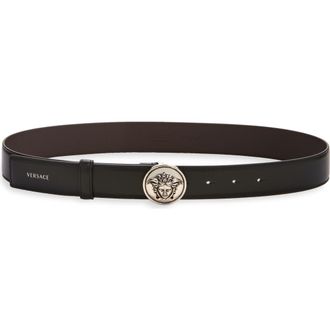 Versace Medusa Medallion Buckle Leather Belt in Black-Palladium at Nordstrom, Size 80