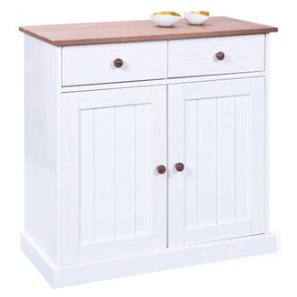 Dmora Aparador Con Dos Puertas Y Dos Cajones, Blanco Y Marr&oacute;n, 90 X 86 X 45 Cm