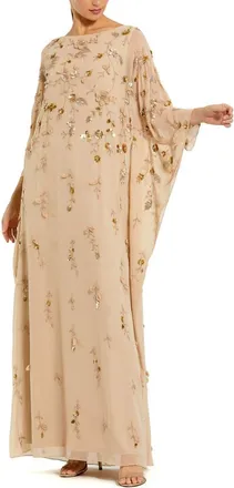 Mac Duggal Embellished Trapeze Evening Gown in Nude Gold at Nordstrom, Size 16