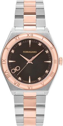 Ferragamo Vega Upper East Two-Tone Bracelet Watch, 40mm in Black/Rose Gold/Silver at Nordstrom Rack