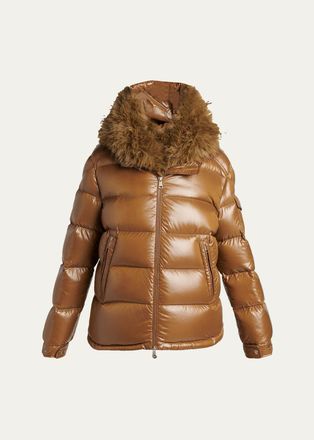 Moncler Hypolais Short Down Jacket with Faux Fur
