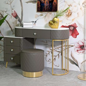 Dmora Toletta Tafrao, Mueble De Maquillaje 4 Cajones, Piel Sint&eacute;tica Acolchada Con Detalles Dorados, Encimera Efecto M&aacute;rmol, Color M&aacute;rmol