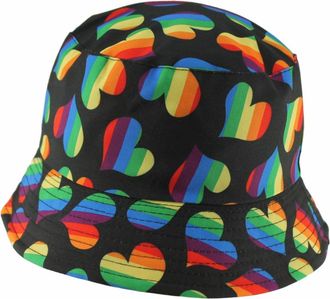 Generic Unisex Kids Reversible Packable Summer Printed Bucket Hat in Hearts Rainbow, Size: One Size