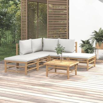 vidaXL Set De Muebles De Jard&iacute;n 6 Piezas Bamb&uacute; Con Cojines Gris Claro Vidaxl