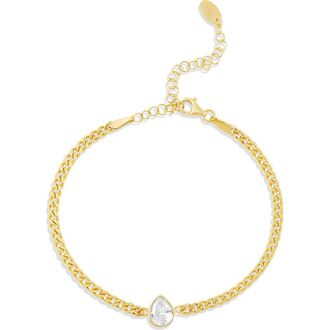 SHYMI Fancy Shape Cubic Zirconia Curb Chain Bracelet in Gold/White/pear Cut at Nordstrom, Size 6