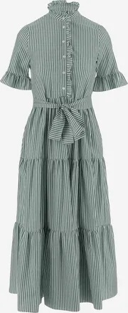 F.it Womens Dress Striped Cotton With Ruffle Collar Green
