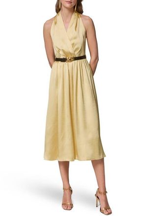 DKNY Belted Satin Midi Dress in Panna Cotta at Nordstrom, Size 14