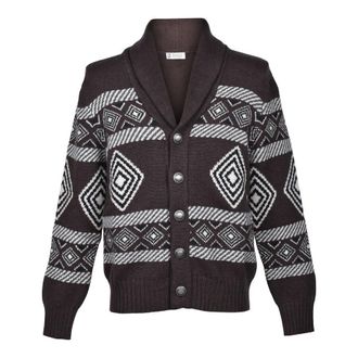 Brunello Cucinelli MenS Brown Cashmere Patterned Cardigan Sweater, Size 42