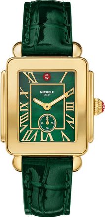 Michele Deco Sport Mid Leather Strap Watch, 29mm x 31mm at Nordstrom