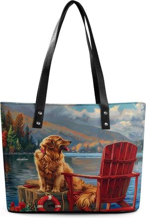Generic Retriever Dog Lake Tote Bags for Women Cute Shoulder Purses Handbags