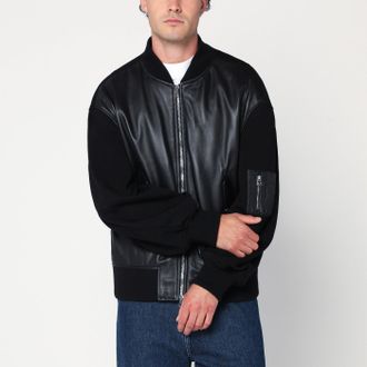 Givenchy Black leather bomber jacket with wool sleeves