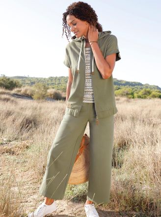 Casual Looks Shirtjacke CASUAL LOOKS Sweatjacke, Damen, Gr. 36, khaki, 50% Baumwolle, 50% Polyester, unifarben, Shirts Shirtjacke