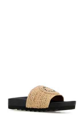 Stella McCartney Womens Raffia Elyse Slippers Naturalblack Flat Shoes