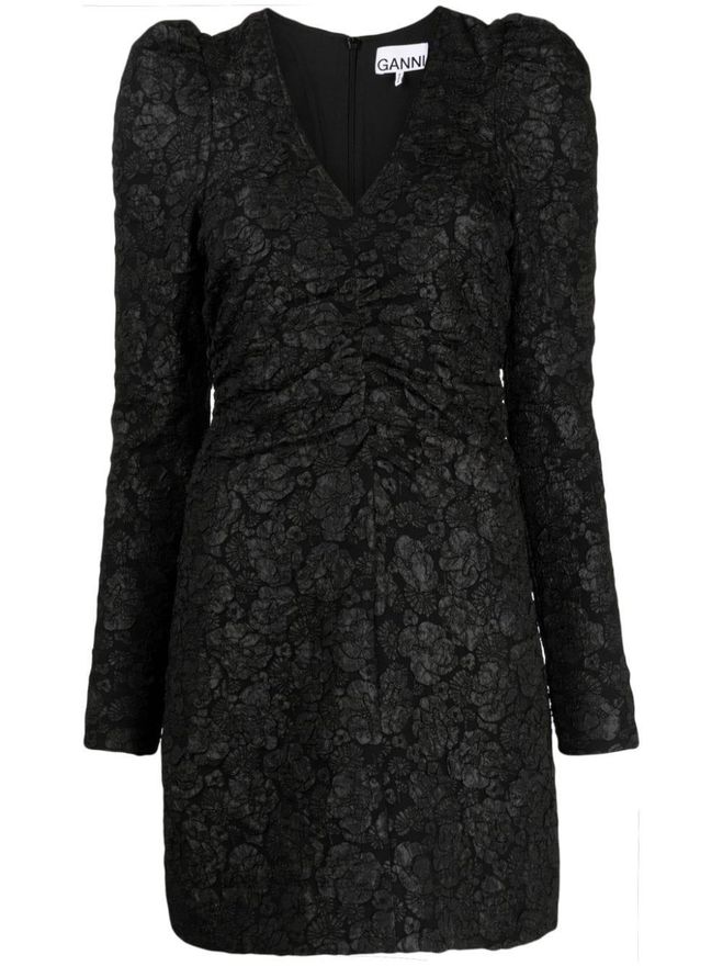 princess polly baby blue dress Ganni floral-jacquard V-neck dress - Black from 200.00