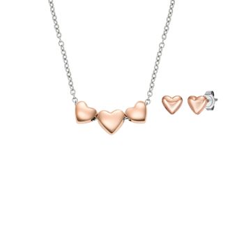 Fossil Womens Heart Two-Tone Stainless Steel Necklace and Earrings Gift Set