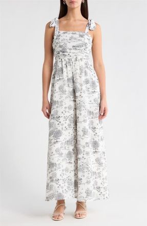 Sugarlips Renzo Toile Tie Strap Jumpsuit in Grey-Black at Nordstrom, Size X-Large