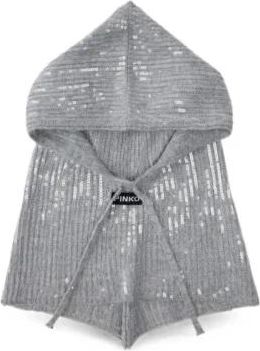 Pinko Cap met pailletten en geribde gebreide capuchon - Dames - Hoeden - Grijs - ONE Size - Pailletten - Accessoires