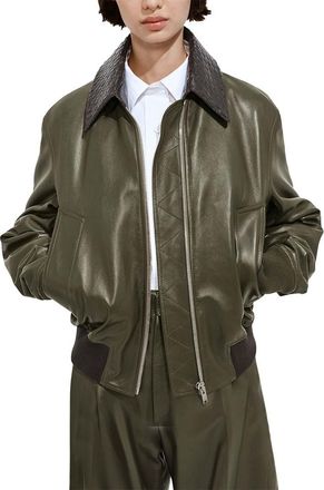 Bottega Veneta Olive Green Shirt Collar Jacket