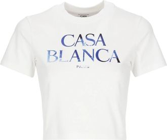 Casablanca Meduse Stacked Logo Cropped Baby T-Shirt - Dames - T-shirts - Wit - XS - Katoen - Tops