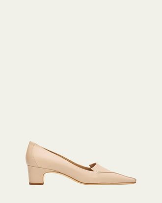 Manolo Blahnik 50mm Cleofelo Low-Heel Leather Pumps