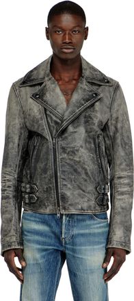 Diesel Biker jacket in treated leather - Leather jackets - Man - Grey