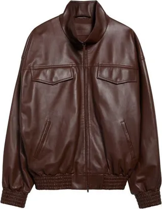 Balenciaga High Collar Leather Bomber Jacket in 2135 Castor at Nordstrom, Size Medium