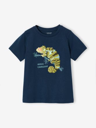 Vertbaudet Tee-shirt gar&ccedil;on motif &agrave; sequins r&eacute;versibles bleu oc&eacute;an