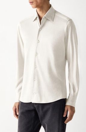 Ermenegildo Zegna Silk, Linen & Cotton Shirt in White Melange at Nordstrom, Size Xx-Large