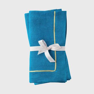Joanna Buchanan Gold trim linen dinner napkin, set of two in Dark Blue at Nordstrom