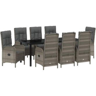 vidaXL Conjunto De Comedor De Jard&iacute;n 9 Pcs Gris Rat&aacute;n Sint&eacute;tico Vidaxl