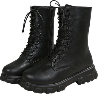 Generic Large Sizes, Winter Boots, Korean Models, Fashionable Womens Boots with Round Thick Heel, British Wind Motorcycle Boots for Women, Compatible with Mot