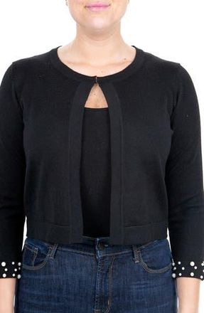 Nina Leonard Imitation Pearl Cuff Bolero Cardigan in Black at Nordstrom Rack, Size X-Large