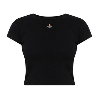 Vivienne Westwood T-Shirts, female, Black, Size: M Ribbed T-shirt with logo