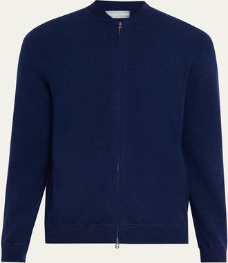 Bergdorf Goodman Mens Wool Full-Zip Baseball-Collar Sweater