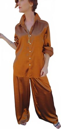 Adrienne Womens High Low Button Down Blouse In Copper