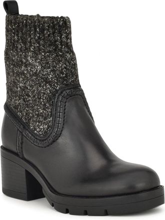 Nine West Popit Bootss Black Leather Block Heel Casual Bootie JZZ1168