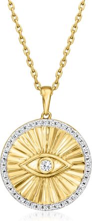 Ross-Simons Diamond Evil Eye Medallion Pendant Necklace in 18kt Gold Over Sterling