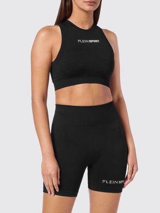 Plein Sport Top sportivo cropped slim fit in jersey con logo a contrasto