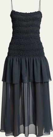 Proenza Schouler Michal Smocked Drop-Waist Georgette Maxi Dress