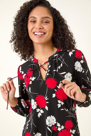 Roman Floral Tile Print Stretch Top