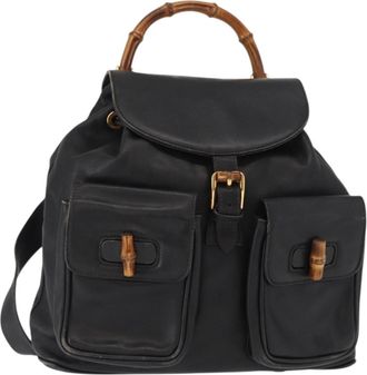 Gucci Vintage Bamboo Backpack Leather Black Leather Backpack Bag (Pre-Owned)