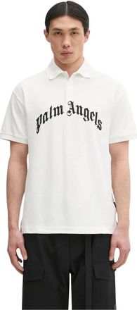 Palm Angels Curved Logo Polo SS - Heren - Polos - Wit - XL - Katoen - Tops