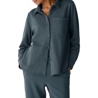 Eileen Fisher Classic Collar Organic Cotton French Terry Button-Up Shirt in Eucalyptus at Nordstrom, Size Xx-Small