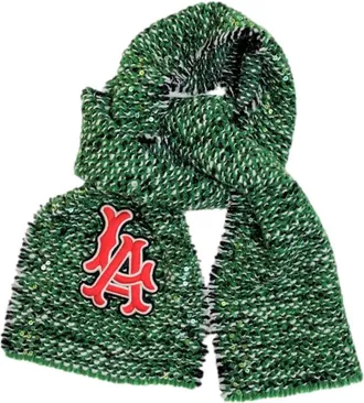 Gucci LA Patch Embellished Green Melange Wool Blend Scarf