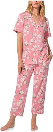 Bedhead Pajamas Short Sleeve Classic Stretch Jersey Cropped Pj Set Womens Pajama Sets Pink Magnolias : LG (US 12-14), Cotton/Elastane