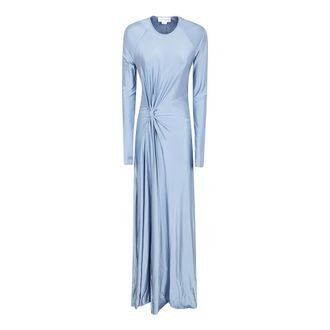 Victoria Beckham Gowns, female, Blue, Size: XS Long Sleeve Twist Detail Gown