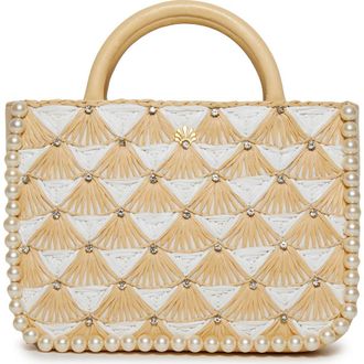 Lele Sadoughi Maya Crystal Fan Raffia Mini Tote in Ivory Natural 999 at Nordstrom