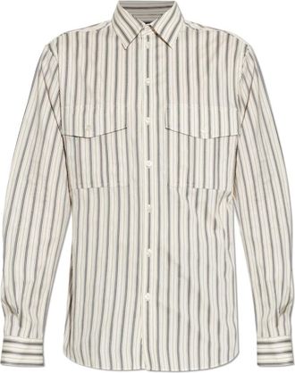 Dolce & Gabbana Striped Martini Shirt - Heren - Zakelijke Overhemden - Beige - M - Katoen - Overhemden