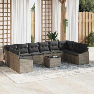 vidaXL Conjunto De Sof&aacute; De Jard&iacute;n 11 Pcs Gris Polirat&aacute;n Vidaxl